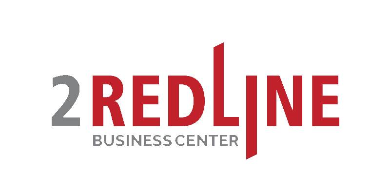 Logo des Businesscenters 2Redline in Darmstadt mit grau-roter Schrift, einem Kunden der PR-Agentur rfw. kommunikation in Darmstadt.
